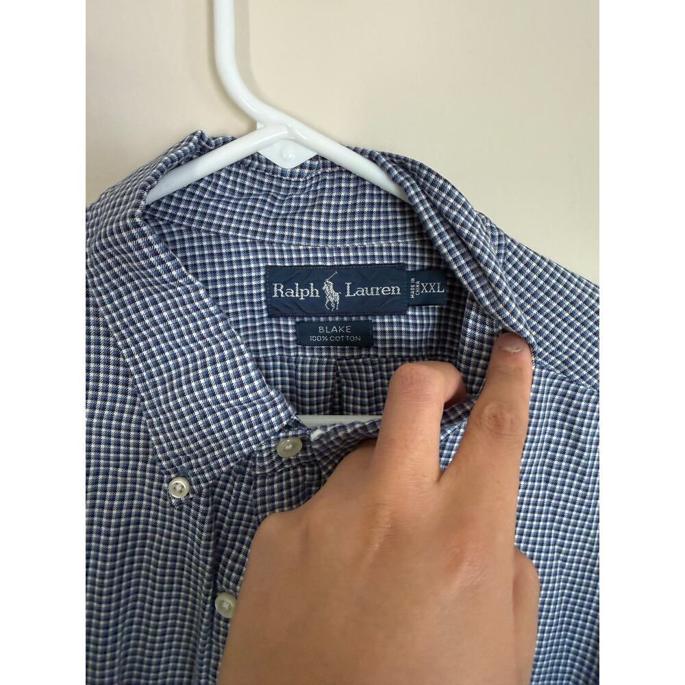 FLAWED VTG Ralph Lauren Blake Plaid Blue/White Long Sleeve Button Down- XXL - Picture 4 of 9